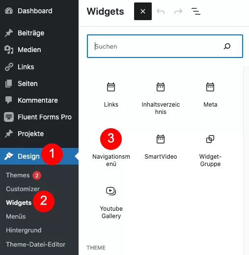 WordPress Navigationsmenü Widget